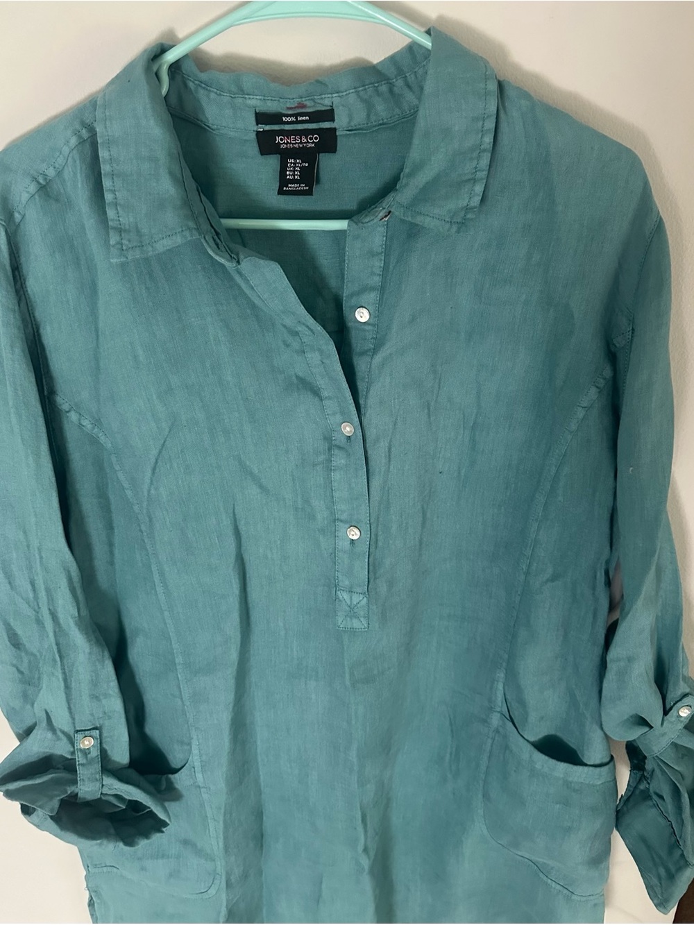 Jones & Co New York 100% Linen Tunic Shirt Teal Size XL